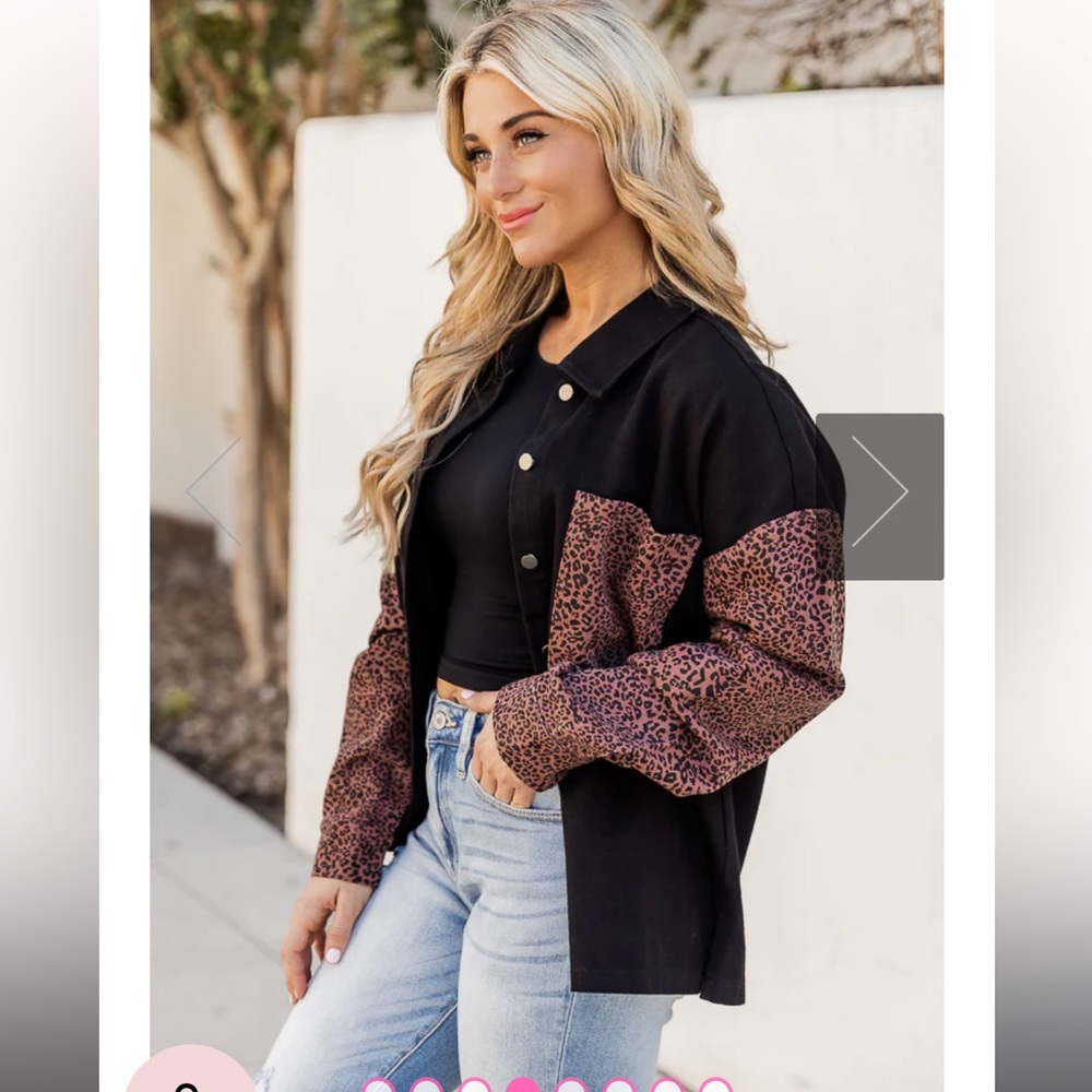 12 tribe black and cheetah denim jacket